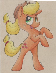 Size: 1665x2181 | Tagged: safe, artist:artisticwerks, applejack, earth pony, pony, chest fluff, rearing, solo, traditional art