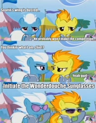 Size: 728x933 | Tagged: safe, derpibooru import, fleetfoot, spitfire, rainbow falls, meme, sunglasses, swag, wonderbolts, wonderdouches