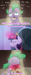 Size: 2000x4800 | Tagged: safe, artist:surgicalarts, derpibooru import, spike, twilight sparkle, twilight sparkle (alicorn), alicorn, dragon, pony, comic, female, mare, spaghetti, wat