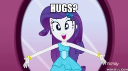 Size: 600x337 | Tagged: safe, edit, edited screencap, screencap, rarity, eqg summertime shorts, equestria girls, make up shake up, bare arms, bare shoulders, bracelet, clothes, cute, dress, fall formal outfits, hugs?, imma snuggle you, jewelry, raribetes, sleeveless, sleeveless dress