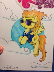 Size: 852x1136 | Tagged: safe, artist:katiecandraw, derpibooru import, spitfire, solo, sunglasses, wonderbolts dress uniform