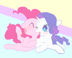 Size: 1280x1044 | Tagged: safe, artist:kkmrarar, pinkie pie, rarity, earth pony, pony, unicorn, blushing, female, lesbian, raripie, shipping