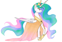 Size: 965x647 | Tagged: safe, artist:colourssx, princess celestia, alicorn, pony, clothes, dress, horn jewelry, jewelry, see-through, simple background, solo, white background