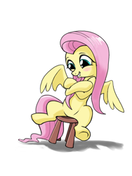 Size: 1342x1780 | Tagged: safe, artist:ectectbehho, fluttershy, pegasus, pony, blushing, solo, stool