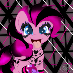 Size: 1280x1280 | Tagged: safe, artist:icecreamvenom, pinkie pie, earth pony, pony, goth, piercing, ponymania, solo, tongue out, tongue piercing