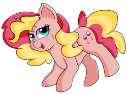 Size: 1280x946 | Tagged: safe, artist:rainbowtashie, pinkie pie, sunset shimmer, oc, oc:sunbutter cookies, earth pony, pony, unicorn, adorable face, commissioner:bigonionbean, cute, cutie mark, fusion, fusion:sunbutter cookies, pose, solo