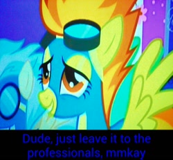 Size: 1080x999 | Tagged: safe, derpibooru import, spitfire, image macro, solo, the gala, wonderbolts