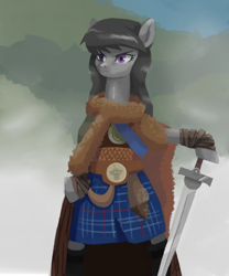 Size: 2500x3000 | Tagged: safe, artist:verrmont, octavia melody, earth pony, pony, bipedal, high res, highlander, kilt, solo, sword, weapon