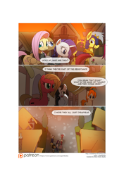 Size: 3541x5016 | Tagged: safe, artist:gashiboka, doctor whooves, fluttershy, rarity, roseluck, oc, oc:happy groove, oc:pun, earth pony, pegasus, pony, unicorn, comic:recall the time of no return, comic, patreon, patreon logo, prisoner