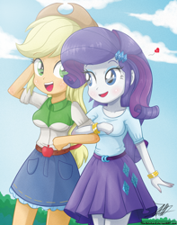 Size: 992x1262 | Tagged: safe, artist:the-butch-x, applejack, rarity, equestria girls, cute, female, heart, lesbian, rarijack, shipping