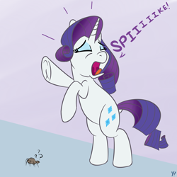 Size: 2000x2000 | Tagged: safe, artist:yakoshi, rarity, pony, spider, unicorn, arachnophobia, dialogue, implied spike, marshmelodrama, newbie artist training grounds, screaming