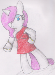 Size: 644x883 | Tagged: safe, artist:threetwotwo32232, rarity, pony, unicorn, clothes, dress, duckface, jewelry, newbie artist training grounds, pencil drawing, solo, standing, traditional art