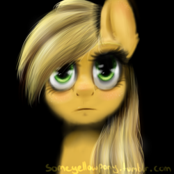 Size: 512x512 | Tagged: safe, artist:suenden-hund, applejack, earth pony, pony, black background, realistic, simple background, solo