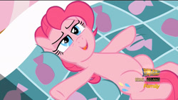 Size: 1920x1080 | Tagged: safe, screencap, pinkie pie, earth pony, pony, the one where pinkie pie knows, bed, discovery family logo, out of context, solo, unfortunate logo placement