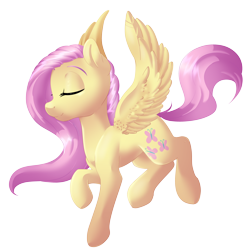 Size: 1280x1280 | Tagged: safe, artist:rue-willings, fluttershy, pegasus, pony, eyes closed, simple background, smiling, solo, spread wings