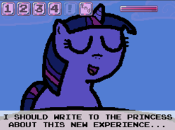 Size: 495x368 | Tagged: safe, artist:pokehidden, derpibooru import, twilight sparkle, pony, banned from equestria daily, game, happy, out of context, solo, text