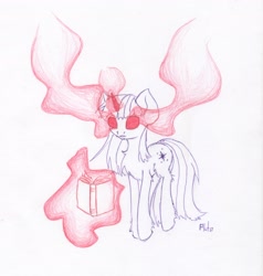 Size: 2160x2268 | Tagged: safe, artist:pluto manson, derpibooru import, twilight sparkle, book, doodle, glowing eyes, glowing horn, solo, traditional art