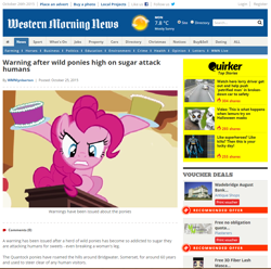 Size: 962x955 | Tagged: safe, edit, pinkie pie, earth pony, pony, cake, news, real pony, sugar rush