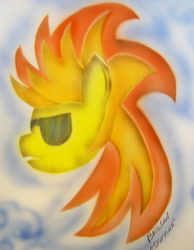 Size: 1500x1929 | Tagged: safe, artist:batosan, derpibooru import, spitfire, airbrush, solo, sunglasses