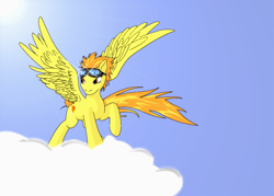 Size: 1600x1143 | Tagged: safe, artist:cowboy-appledash, derpibooru import, spitfire, cloud, goggles, solo