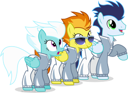 Size: 3856x2820 | Tagged: safe, artist:vector-brony, derpibooru import, fleetfoot, soarin', spitfire, rainbow falls, simple background, sunglasses, transparent background, vector, warmup suit