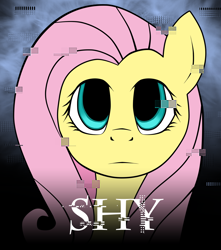 Size: 1500x1700 | Tagged: safe, artist:heedheed, fluttershy, pegasus, pony, bust, distortion, glitch, no catchlights, portrait, poster, solo