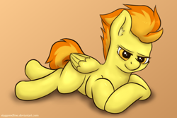 Size: 1280x853 | Tagged: safe, artist:staggeredline, derpibooru import, spitfire, pegasus, pony, female, mare, solo, two toned mane, wings, yellow coat