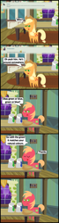 Size: 1047x3909 | Tagged: safe, artist:bronybyexception, applejack, big macintosh, trenderhoof, earth pony, pony, ask honest applejack, comic, gravity falls, headhunters, male, pointy ponies, stallion, voyeur