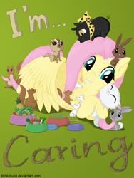 Size: 3000x4000 | Tagged: safe, artist:stinkehund, part of a set, fluttershy, cat, mouse, pegasus, pig, pony, rabbit, squirrel, bowl, female, fluffy, p-chan, pineapple, ranma 1/2, ryoga hibiki, twig