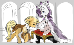 Size: 950x577 | Tagged: safe, artist:wan, applejack, princess platinum, rarity, smart cookie, earth pony, pony, unicorn, hearth's warming eve (episode), female, lesbian, rarijack, shipping