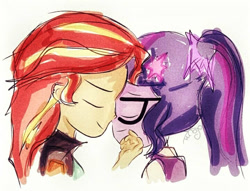 Size: 720x549 | Tagged: safe, artist:samyvillaly, sci-twi, sunset shimmer, twilight sparkle, equestria girls, female, lesbian, scitwishimmer, shipping, sunsetsparkle