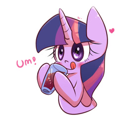 Size: 1200x1200 | Tagged: safe, artist:joycall6, derpibooru import, twilight sparkle, twilight sparkle (alicorn), alicorn, pony, blushing, cute, drink, female, mare, solo, tongue out