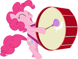 Size: 9791x7406 | Tagged: safe, artist:emedina13, pinkie pie, earth pony, pony, a friend in deed, .svg available, absurd resolution, bipedal, drums, simple background, smiling, solo, transparent background, vector
