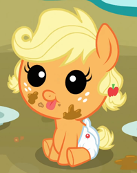 Size: 390x489 | Tagged: safe, screencap, applejack, earth pony, pony, apple family reunion, baby, baby pony, babyjack, cropped, younger