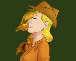 Size: 1200x960 | Tagged: safe, artist:emberfan11, applejack, human, ethereal mane, eyes closed, humanized, solo