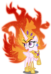 Size: 4000x5846 | Tagged: safe, artist:orin331, nightmare star, princess celestia, alicorn, pony, absurd resolution, armor, cute, evil, evil eyes, evil grin, female, grin, jewelry, mane of fire, mare, regalia, royalty, simple background, smiling, solo, teenager, transparent background, vector, younger