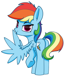 Size: 610x714 | Tagged: safe, artist:dacaoo, derpibooru import, rainbow dash, pegasus, pony, dock, female, looking at you, looking back, looking back at you, mare, one hoof raised, simple background, solo, transparent background