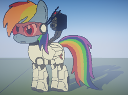 Size: 1446x1074 | Tagged: safe, artist:etoile-de-feu, derpibooru import, rainbow dash, pegasus, pony, robot, robot pony, crossover, dash-e, folded wings, minecraft, minecraft pixel art, my little portal, pixel art, portal (valve), solo, wings