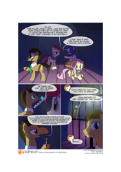 Size: 3541x5016 | Tagged: safe, artist:gashiboka, doctor whooves, fluttershy, rarity, roseluck, earth pony, pegasus, pony, unicorn, comic:recall the time of no return, cell, comic, patreon, patreon logo, prison