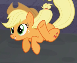 Size: 837x687 | Tagged: safe, screencap, applejack, earth pony, pony, the cutie map, cropped, female, mare, silly, silly pony, solo, who's a silly pony