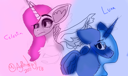 Size: 1524x914 | Tagged: safe, artist:itzdatag0ndray, princess celestia, princess luna, alicorn, pony, 3ds, chest fluff, colors! 3d, doodle, ear fluff, fluffy, younger