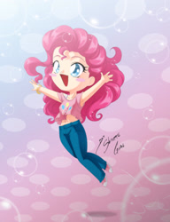 Size: 2145x2795 | Tagged: safe, artist:shinta-girl, pinkie pie, human, armpits, belly button, humanized, midriff, signature, solo