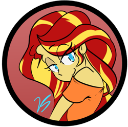 Size: 723x713 | Tagged: safe, artist:vreshkashowers, sunset shimmer, equestria girls, adorasexy, bedroom eyes, bust, clothes, colored pupils, cute, eye clipping through hair, female, off shoulder, sexy, shimmerbetes, solo