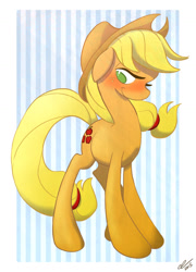 Size: 1024x1425 | Tagged: safe, artist:lalindaaa, applejack, earth pony, pony, applejack's hat, blonde, blonde mane, blonde tail, female, green eyes, mare, orange coat, solo