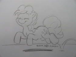 Size: 4608x3456 | Tagged: safe, artist:jppaqui, pinkie pie, earth pony, pony, bouncing, monochrome, smiling, solo, traditional art