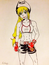 Size: 774x1032 | Tagged: artist needed, safe, applejack, human, boxing, boxing gloves, humanized