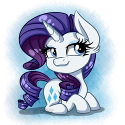 Size: 2200x2200 | Tagged: safe, artist:jack-pie, rarity, pony, unicorn, chibi, female, mare, prone, smiling, solo