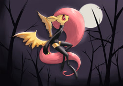 Size: 2894x2039 | Tagged: safe, artist:unousaya, fluttershy, bat pony, pony, semi-anthro, flutterbat, pixiv, skinny