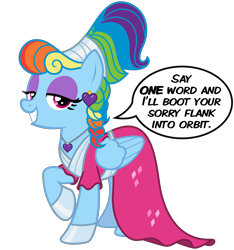 Size: 3000x3200 | Tagged: safe, alternate version, artist:cheezedoodle96, derpibooru import, rainbow dash, pegasus, pony, sparkle's seven, .svg available, alternate hairstyle, braid, clothes, comic, cute, dashabetes, dialogue, dress, ear piercing, earring, eyeshadow, female, heart, jewelry, looking at you, makeup, mare, megaradash, necklace, piercing, rainbow dash always dresses in style, raised hoof, simple background, single panel, smiling, solo, speech bubble, svg, transparent background, vector