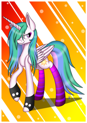 Size: 1169x1650 | Tagged: safe, artist:margo24, princess celestia, alicorn, pony, clothes, socks, solo, striped socks